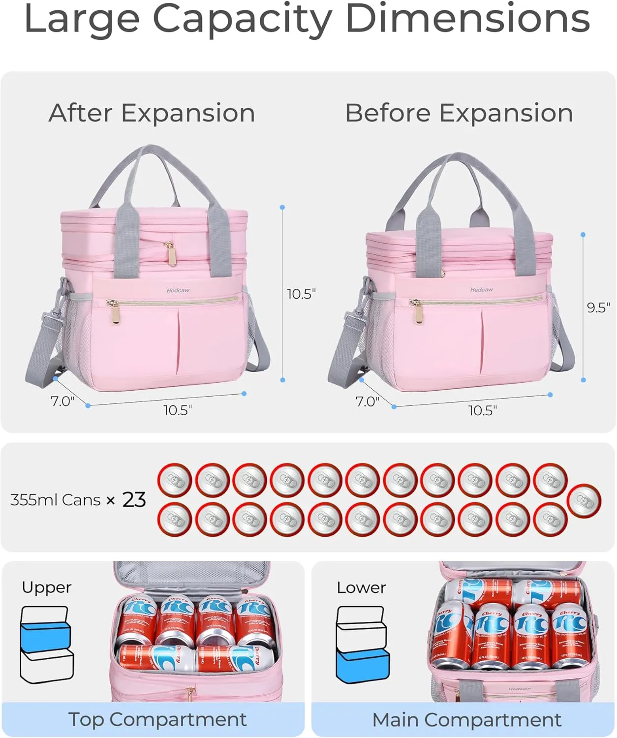 Lunch Box for Women Double Deck Insulated Lunch Bag Women Expandable Leakproof Reusable Lunch Cooler Bag for Work, Office, Picnic, Grey
