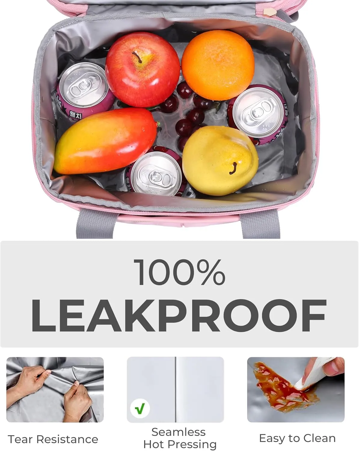 Lunch Box for Women Double Deck Insulated Lunch Bag Women Expandable Leakproof Reusable Lunch Cooler Bag for Work, Office, Picnic, Grey
