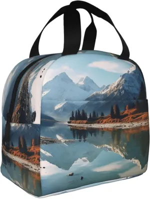 Lunch Box for Women Men Insulated Lunch Bag Mountains surround the lake Reusable Lunch Tote Bags for Work Office Travel