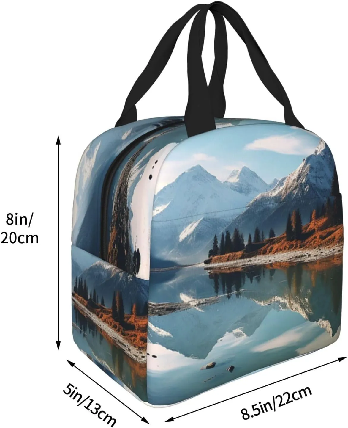 Lunch Box for Women Men Insulated Lunch Bag Mountains surround the lake Reusable Lunch Tote Bags for Work Office Travel