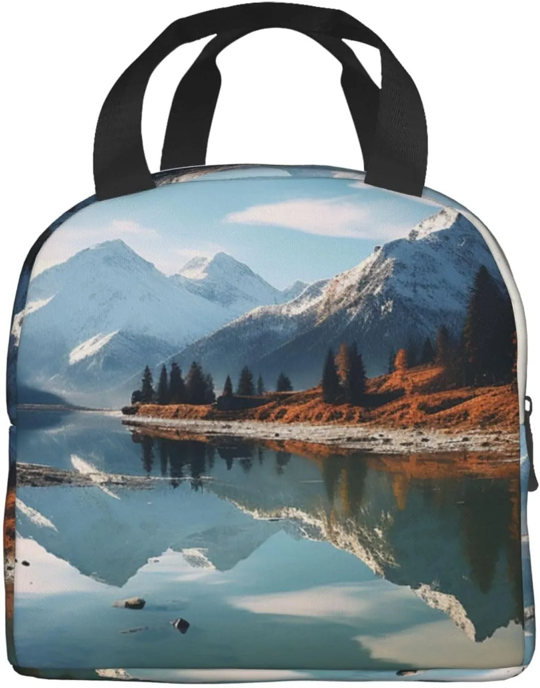 Lunch Box for Women Men Insulated Lunch Bag Mountains surround the lake Reusable Lunch Tote Bags for Work Office Travel