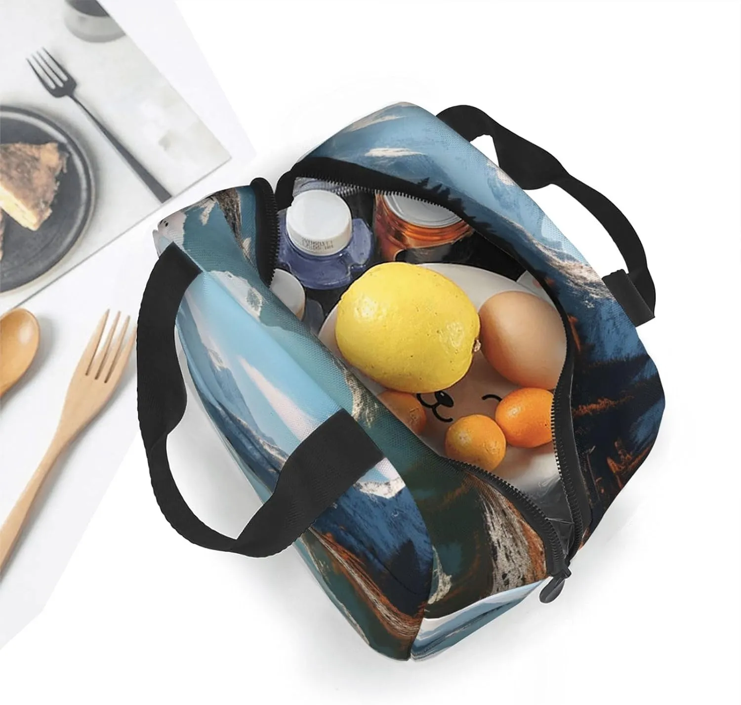 Lunch Box for Women Men Insulated Lunch Bag Mountains surround the lake Reusable Lunch Tote Bags for Work Office Travel