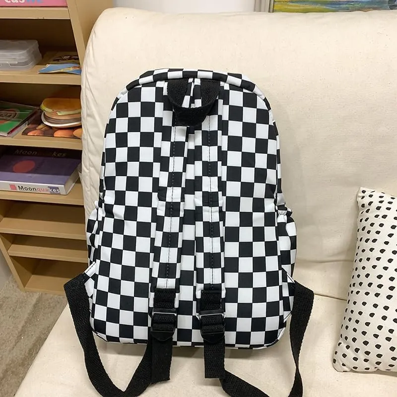 Lushandy 3PCS Checkered Backpack with Lunch Bag, Womens College Backpack Set Cute Aesthetic Daypack Checkered Laptop Backpack