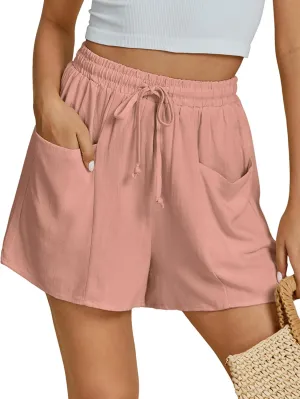 luvamia Linen Shorts for Women Trendy High Waisted Casual Summer Pull On Drawstring Beach Loost Fit Shorts with Pockets