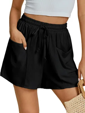 luvamia Linen Shorts for Women Trendy High Waisted Casual Summer Pull On Drawstring Beach Loost Fit Shorts with Pockets