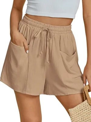 luvamia Linen Shorts for Women Trendy High Waisted Casual Summer Pull On Drawstring Beach Loost Fit Shorts with Pockets