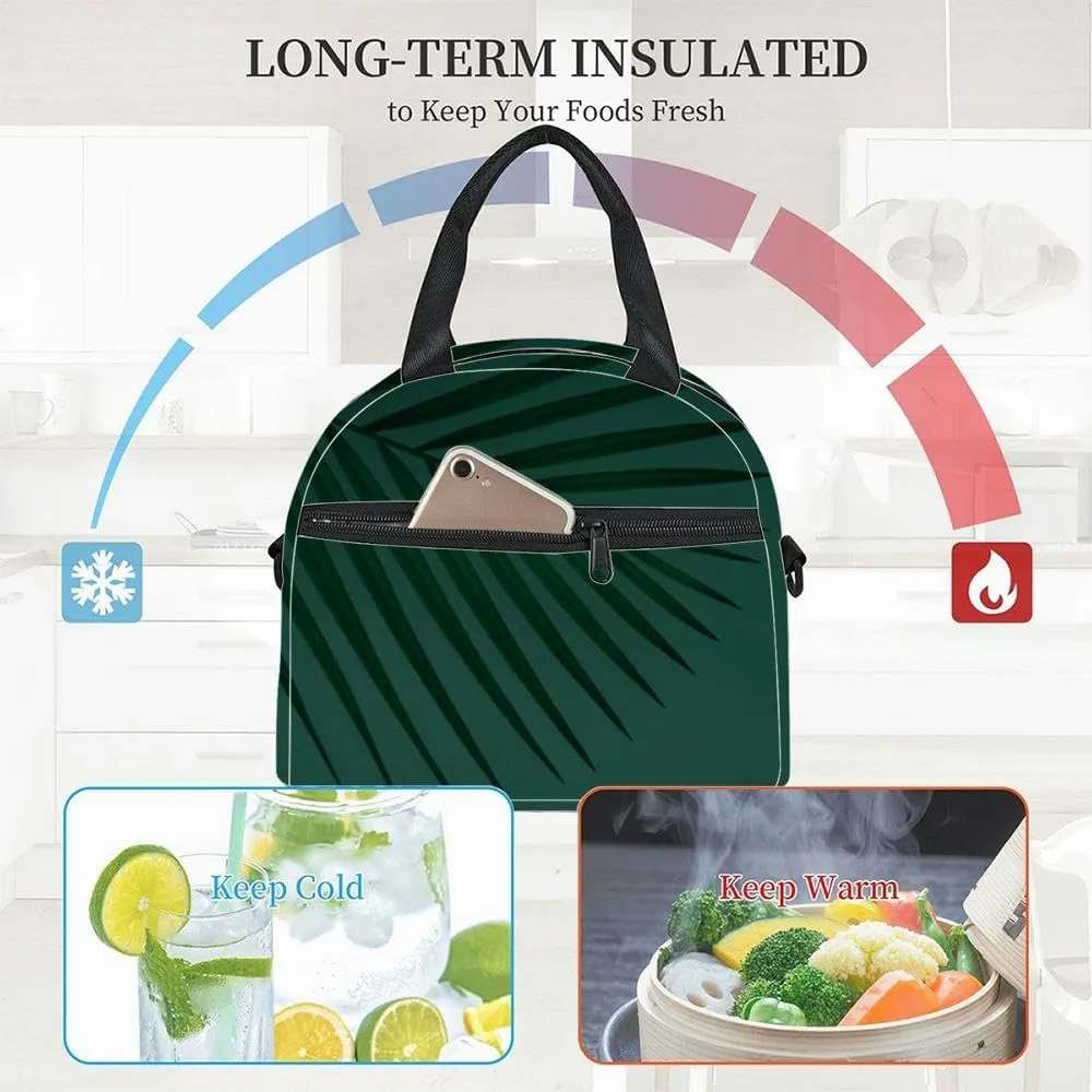 Luxury summer copy space 3d tropical palm branch Insulated Adult Lunch Bag with Shoulder Strap for Women Lightweight Reusable Portable Freezable Lunch Tote Bag for Work Picnic
