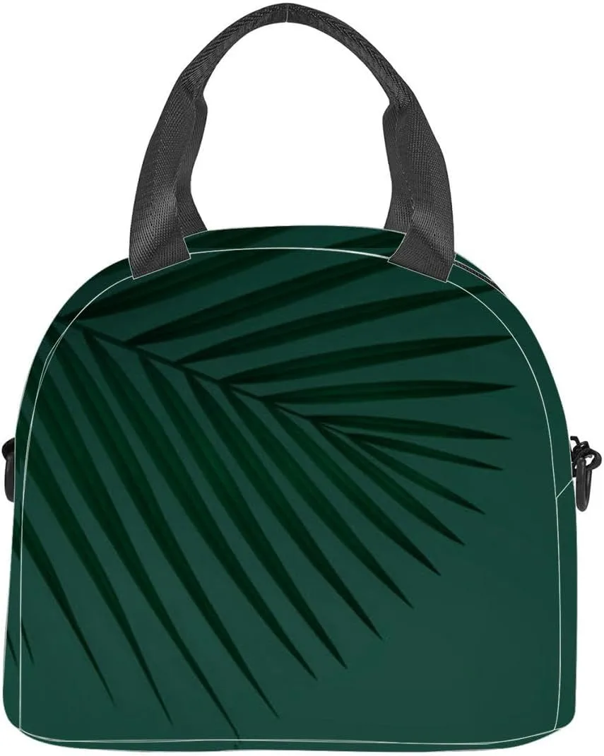 Luxury summer copy space 3d tropical palm branch Insulated Adult Lunch Bag with Shoulder Strap for Women Lightweight Reusable Portable Freezable Lunch Tote Bag for Work Picnic