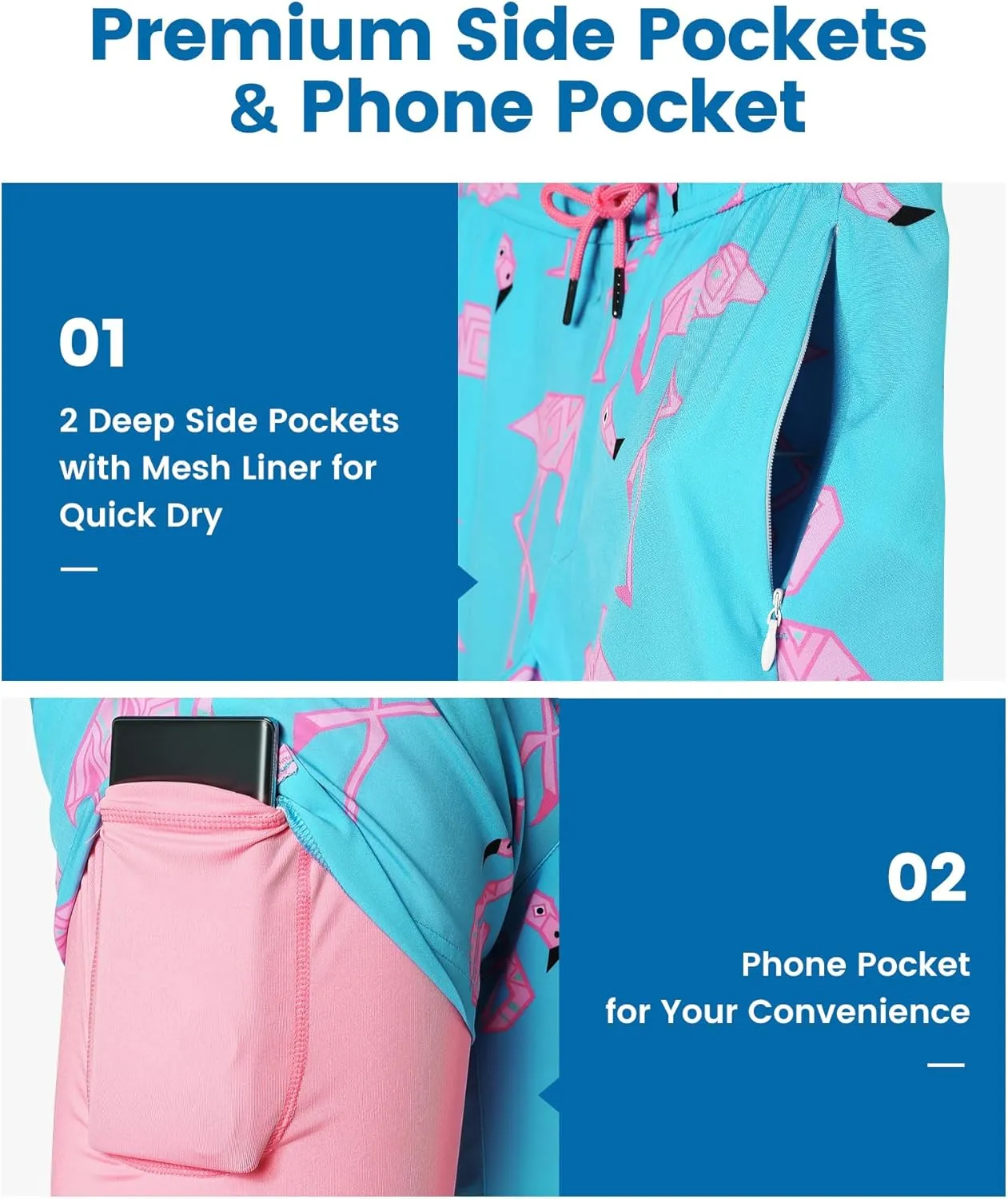 maamgic 2 in 1 Mens Swim Trunks 7 Inch Swim Shorts Swim Suits Board Shorts