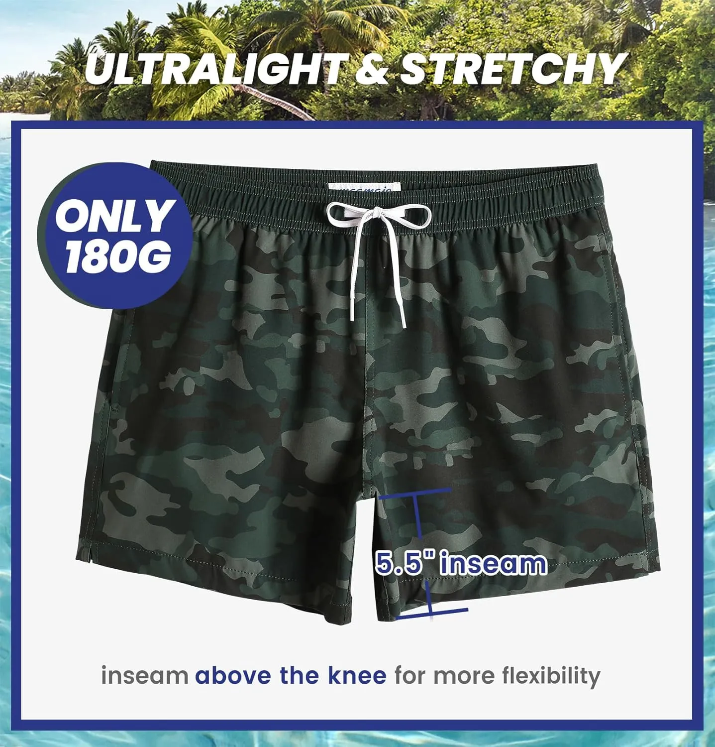 maamgic Mens Boys 80s 90s Vintage 4 Way Stretch Swim Trunks with Mesh Lining Quick Dry Swim Suits Board Shorts