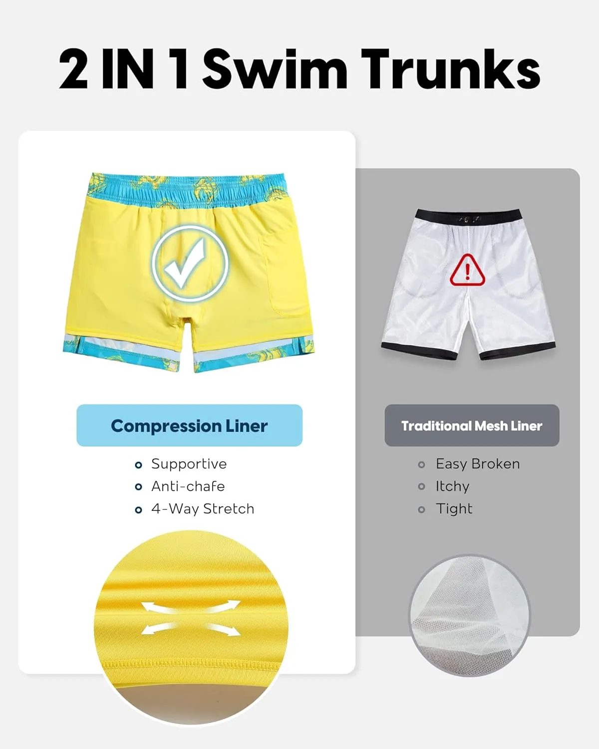 maamgic Men's Swim Trunks 5.5 inch Recycled Beach Shorts with Compression Liner Quick Dry Swim Shorts Zipper Pockets