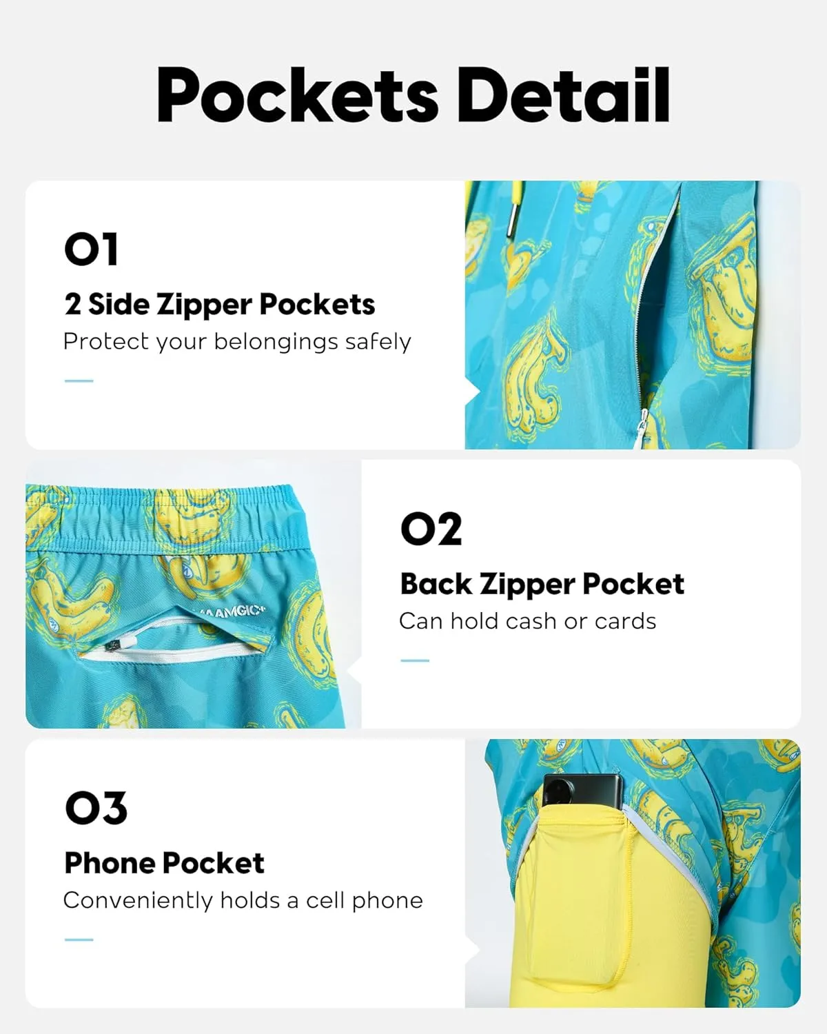 maamgic Men's Swim Trunks 5.5 inch Recycled Beach Shorts with Compression Liner Quick Dry Swim Shorts Zipper Pockets