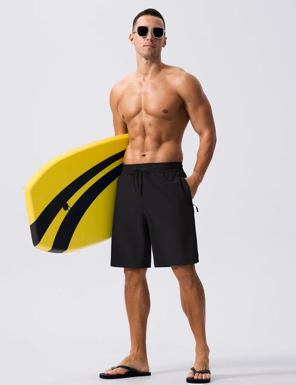 MAGCOMSEN Men's Swim Trunks with Compression Liner 9" Quick Dry Beach Shorts with Zipper Pockets