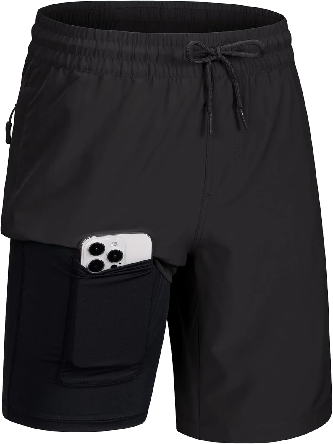 MAGCOMSEN Men's Swim Trunks with Compression Liner 9" Quick Dry Beach Shorts with Zipper Pockets