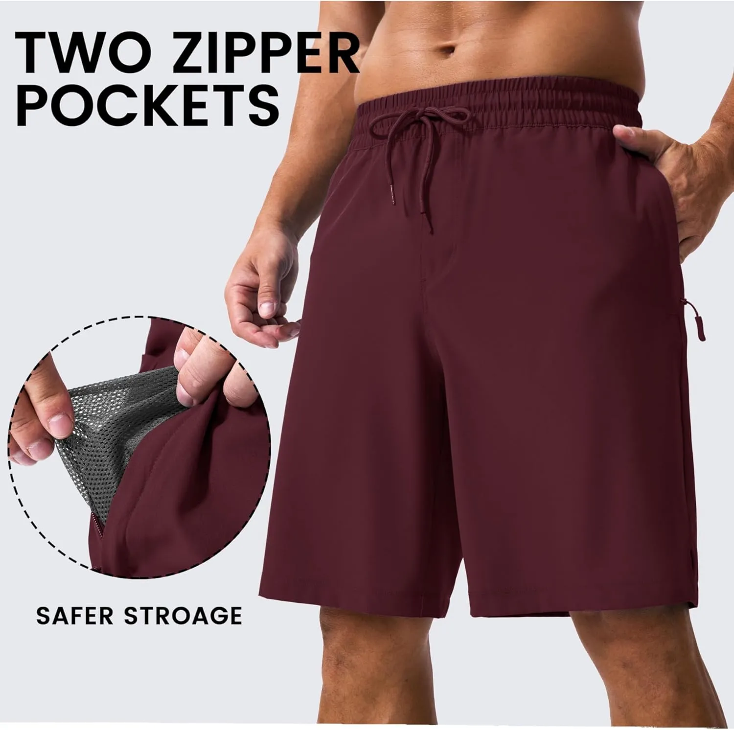 MAGCOMSEN Men's Swim Trunks with Compression Liner 9" Quick Dry Beach Shorts with Zipper Pockets