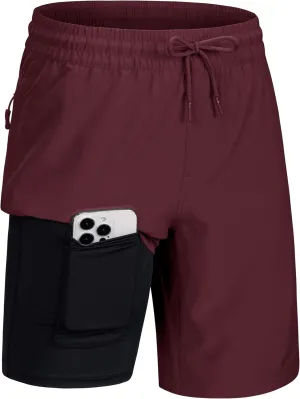 MAGCOMSEN Men's Swim Trunks with Compression Liner 9" Quick Dry Beach Shorts with Zipper Pockets