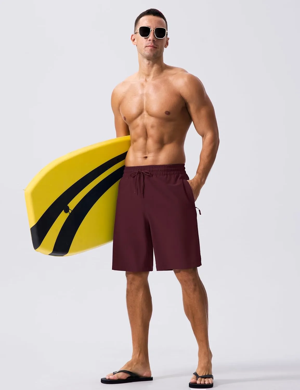 MAGCOMSEN Men's Swim Trunks with Compression Liner 9" Quick Dry Beach Shorts with Zipper Pockets