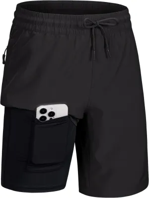 MAGCOMSEN Men's Swim Trunks with Compression Liner 9" Quick Dry Beach Shorts with Zipper Pockets