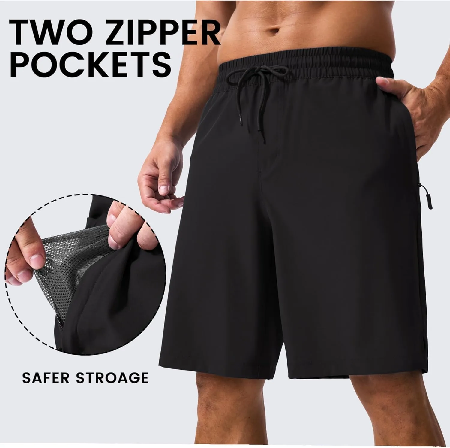 MAGCOMSEN Men's Swim Trunks with Compression Liner 9" Quick Dry Beach Shorts with Zipper Pockets