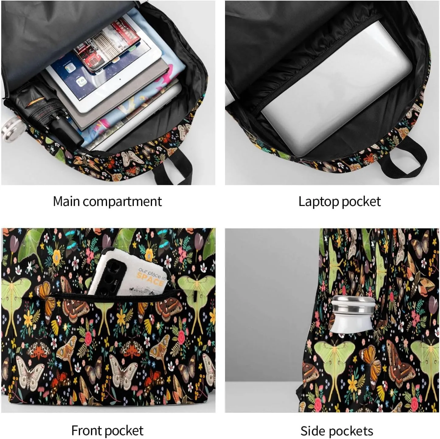 Magic Butterflies Waterproof Backpack Adjustable Shoulder Straps Bag Large Capacity Casual Daypack Bookbag For Travel Work