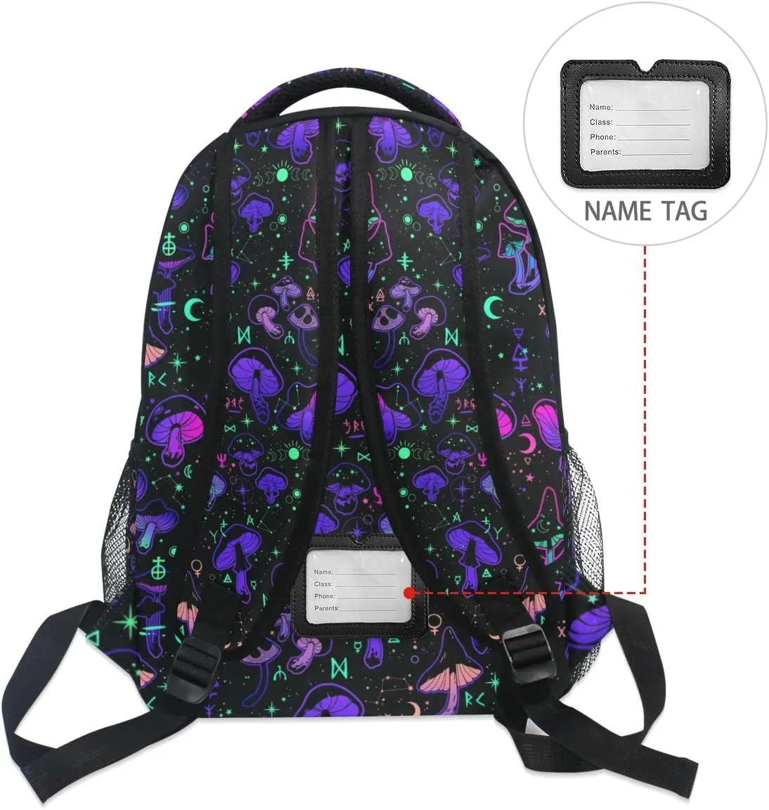 Magic Mushrooms Moon Stars Witch Boho Backpack School Bookbag Lightweight Laptop Backpack for Men Women Kids