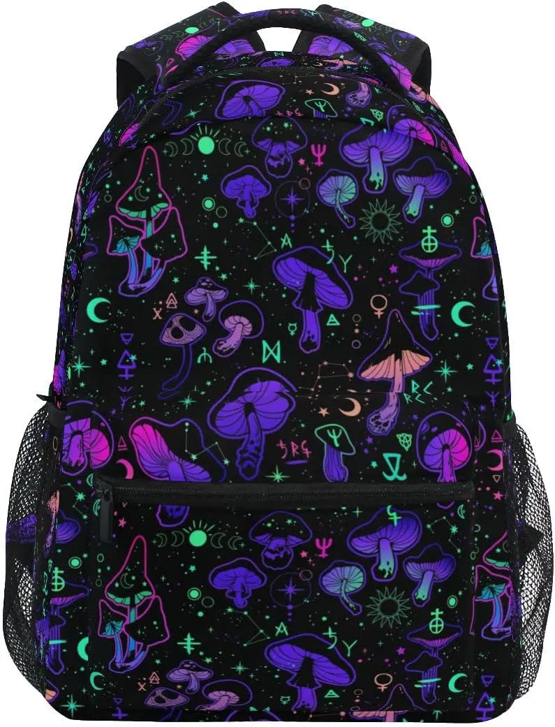 Magic Mushrooms Moon Stars Witch Boho Backpack School Bookbag Lightweight Laptop Backpack for Men Women Kids