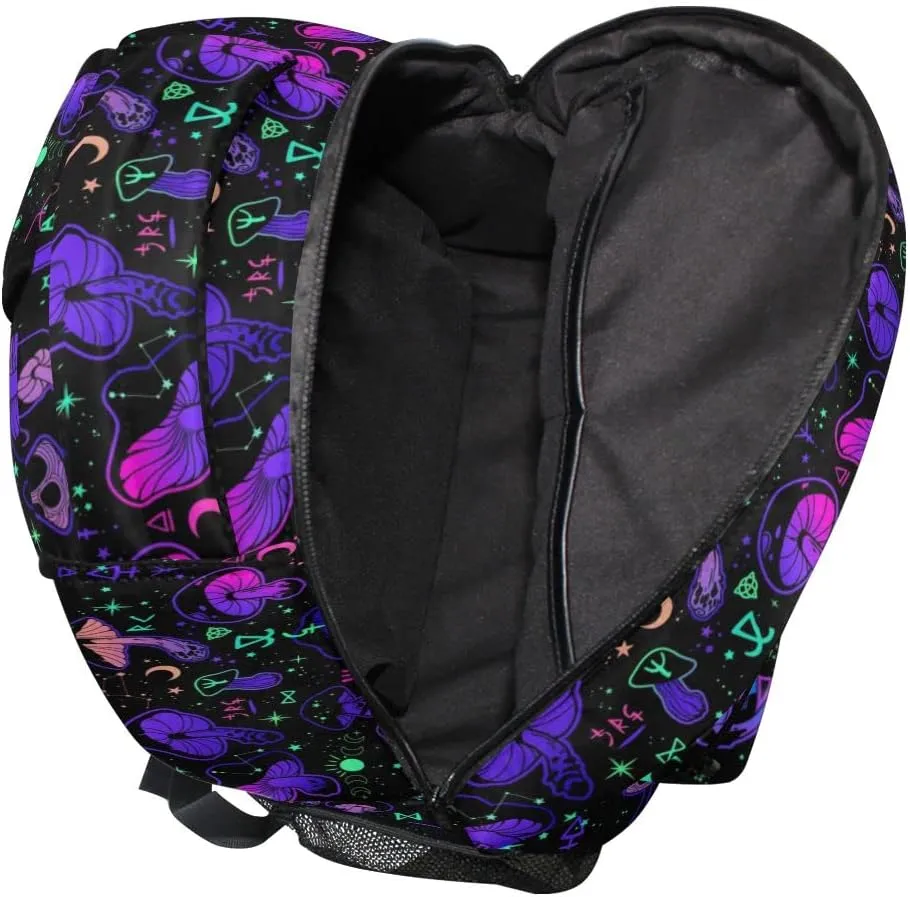 Magic Mushrooms Moon Stars Witch Boho Backpack School Bookbag Lightweight Laptop Backpack for Men Women Kids