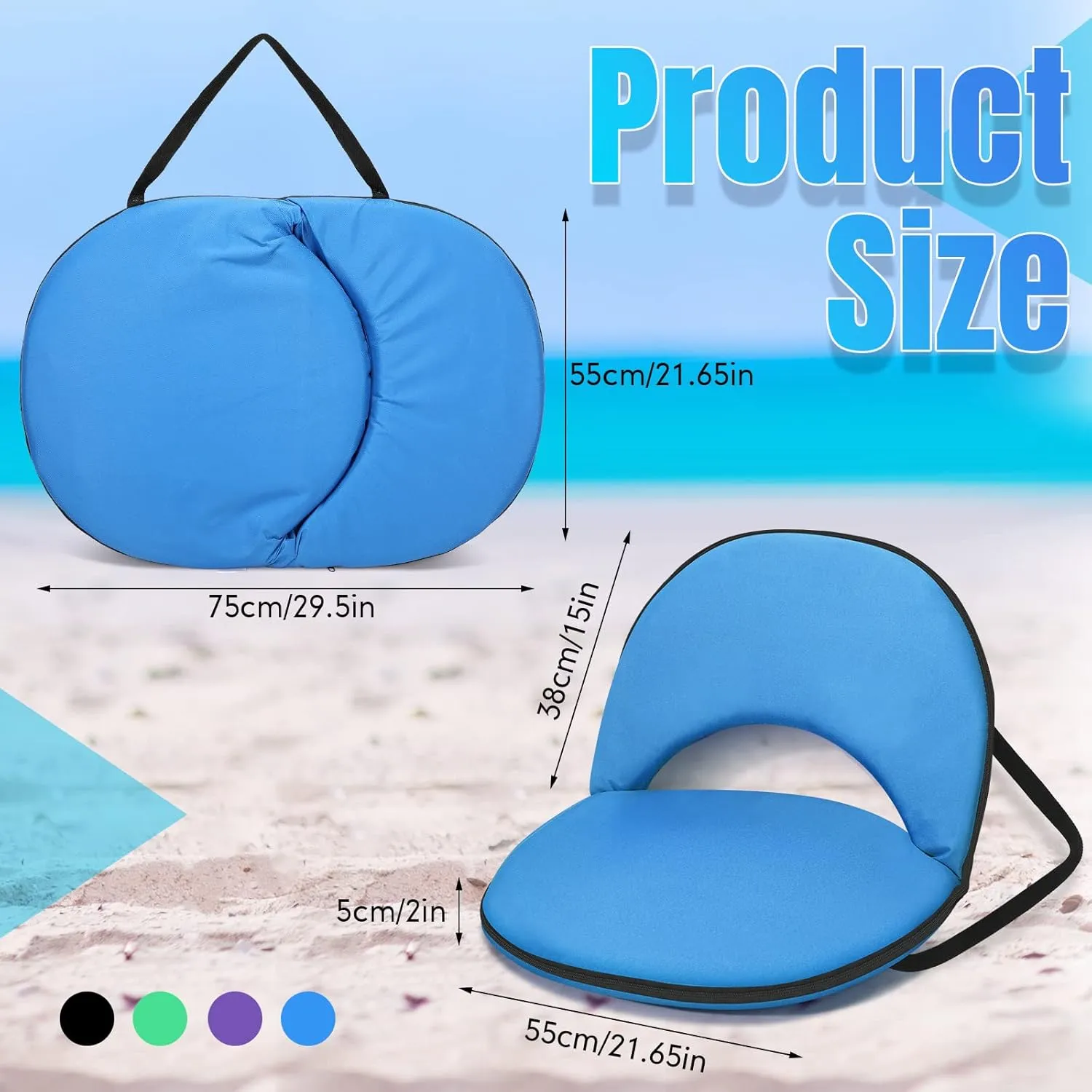 Maitys 4 Pcs Stadium Seats for Bleachers with Back Support and Cushion Folding Bleacher Seat with Backrest Wide Padded School Floor Chairs 5 Reclining Positions(29.5 x 21.7 x 2 Inch,Multi Color)
