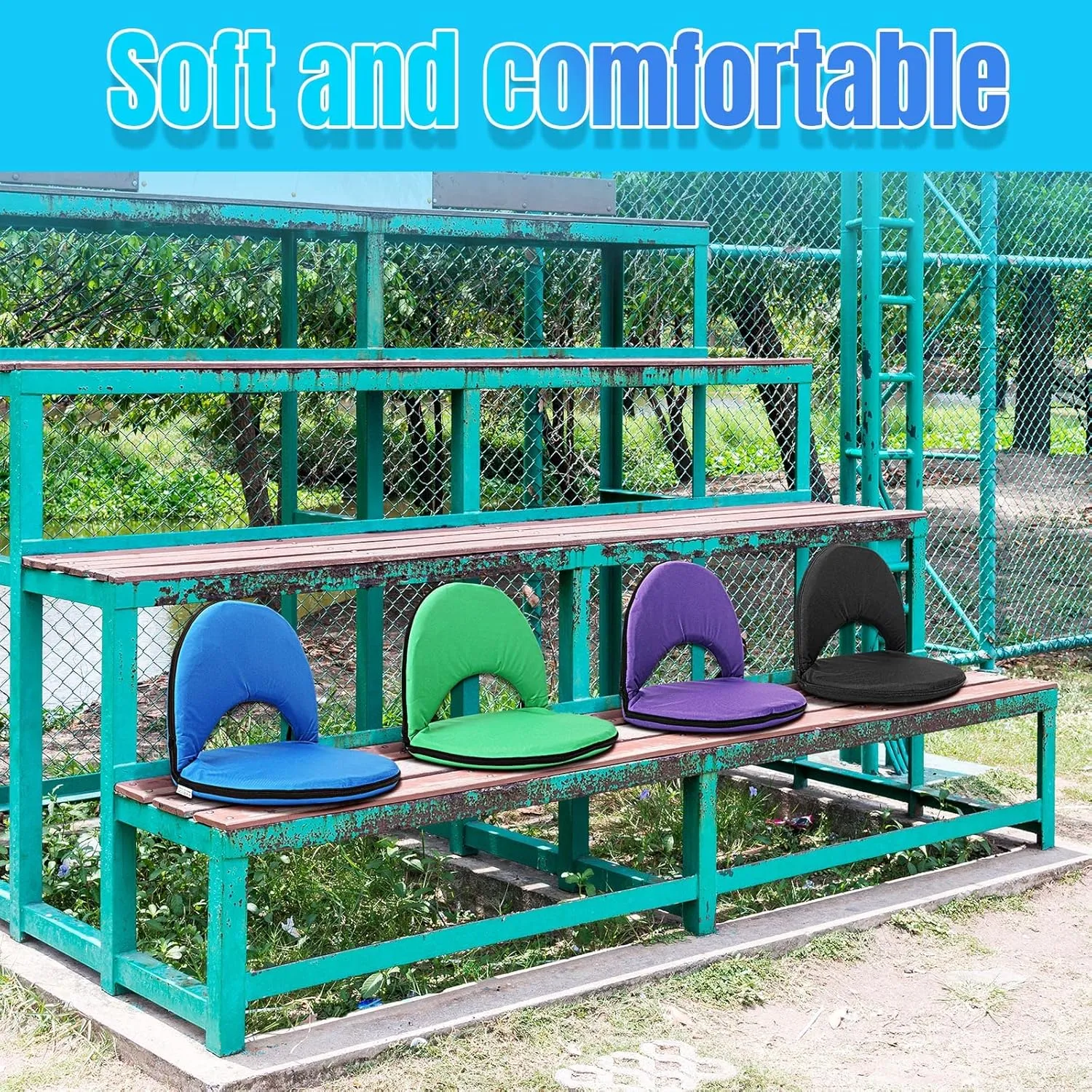 Maitys 4 Pcs Stadium Seats for Bleachers with Back Support and Cushion Folding Bleacher Seat with Backrest Wide Padded School Floor Chairs 5 Reclining Positions(29.5 x 21.7 x 2 Inch,Multi Color)