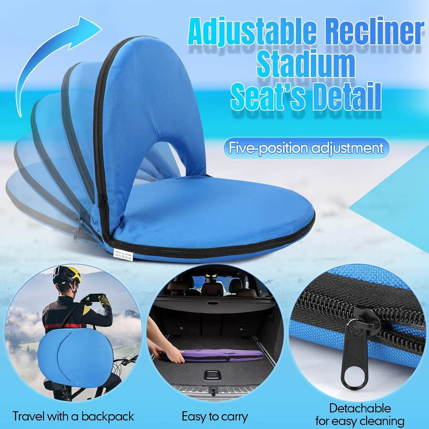 Maitys 4 Pcs Stadium Seats for Bleachers with Back Support and Cushion Folding Bleacher Seat with Backrest Wide Padded School Floor Chairs 5 Reclining Positions(29.5 x 21.7 x 2 Inch,Multi Color)