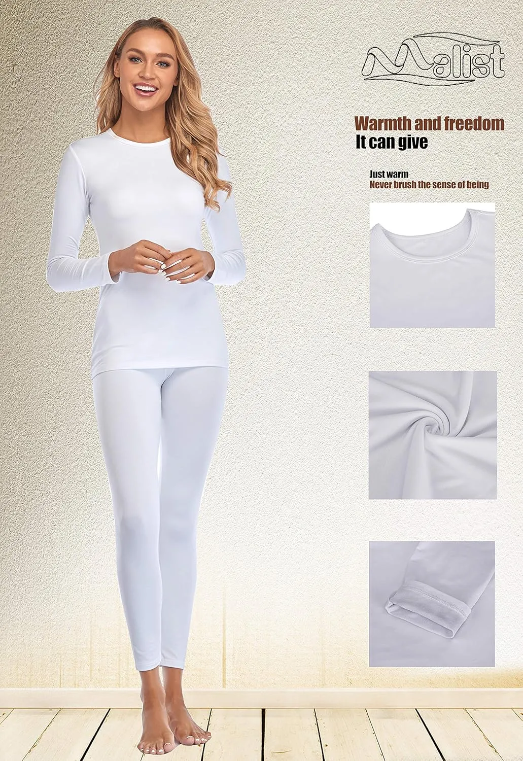 Malist Women's Thermal Underwear Ultra Soft Long Johns Top with Fleece Lined
