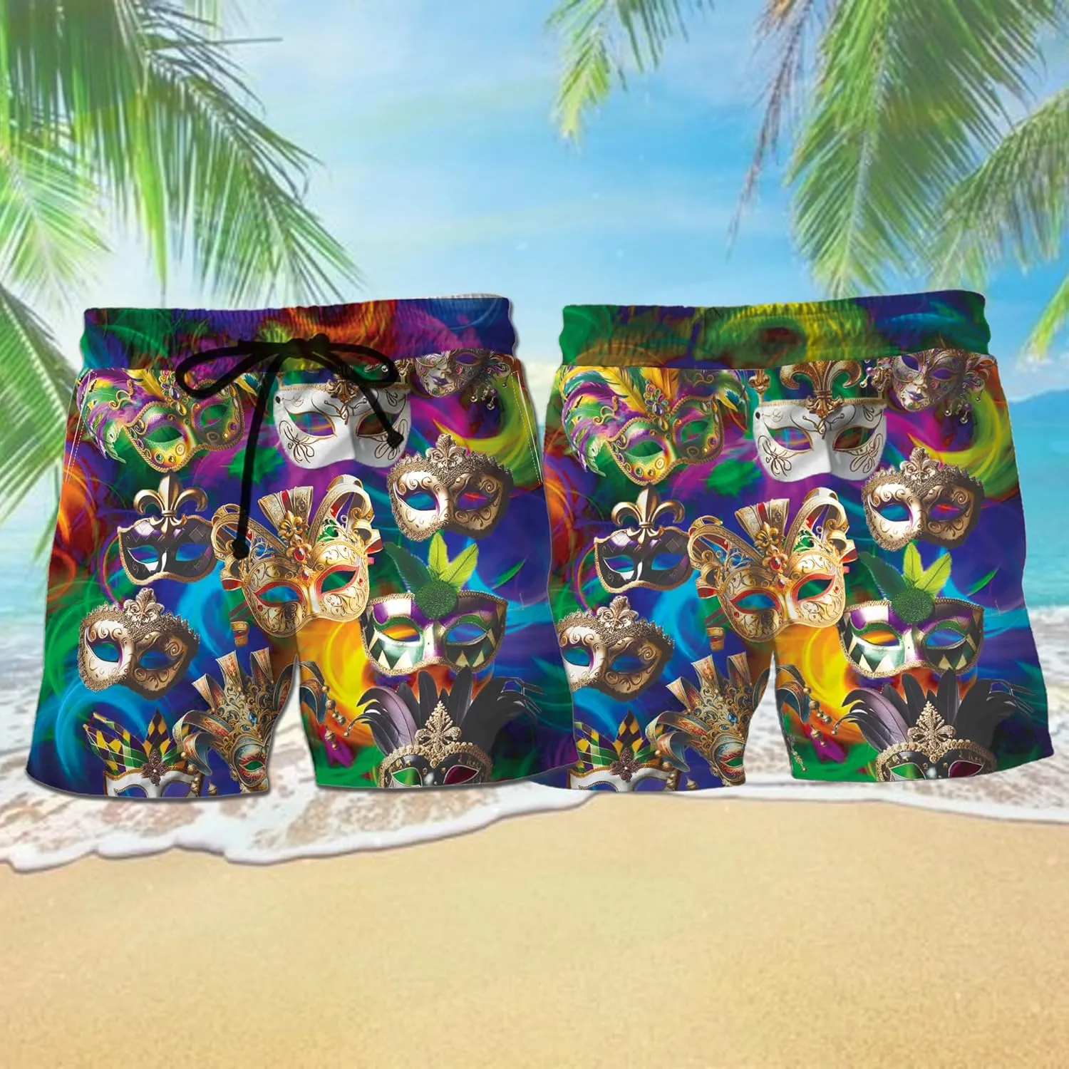 Mardi Gras Mens Swim Trunks - Carnival Swimming Trunk for Men - Drawstring Beach Shorts, Mens Swim Shorts 12
