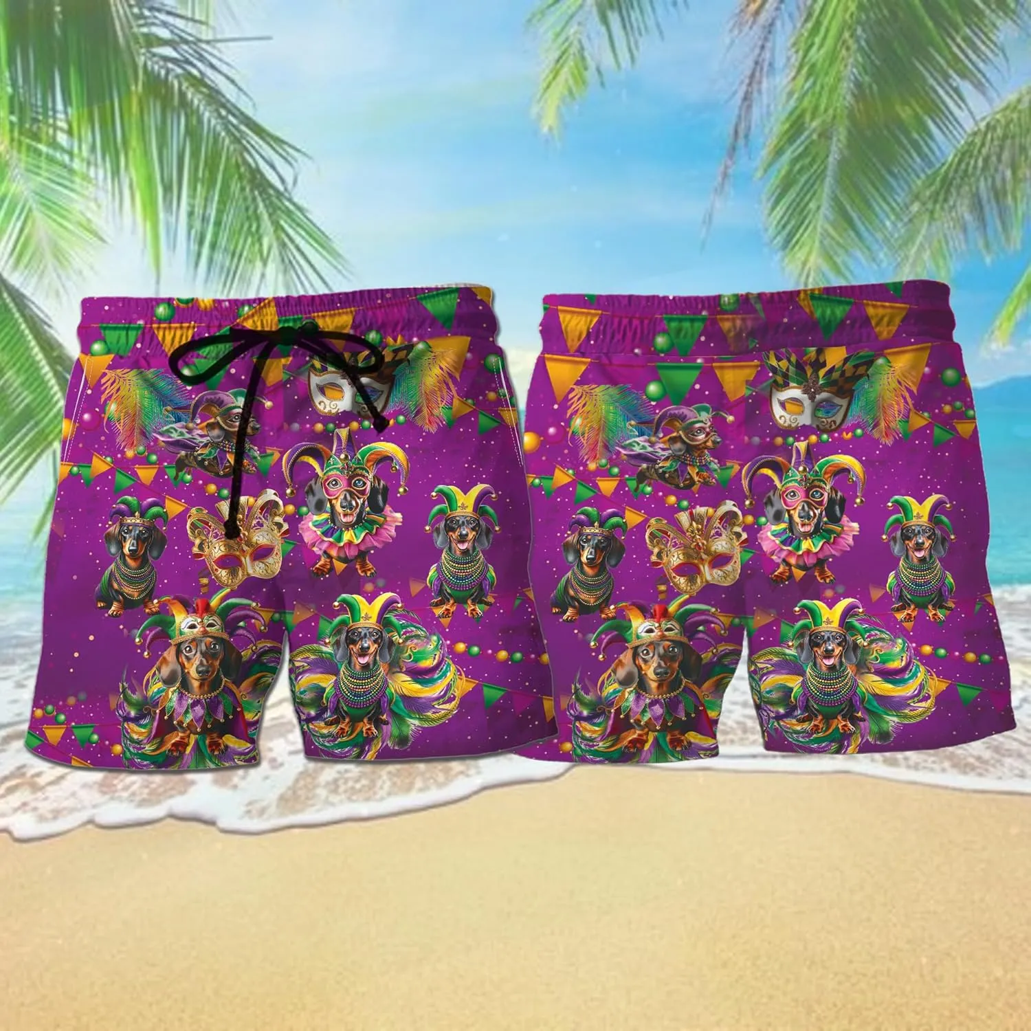 Mardi Gras Mens Swim Trunks - Carnival Swimming Trunk for Men - Drawstring Beach Shorts, Mens Swim Shorts 12
