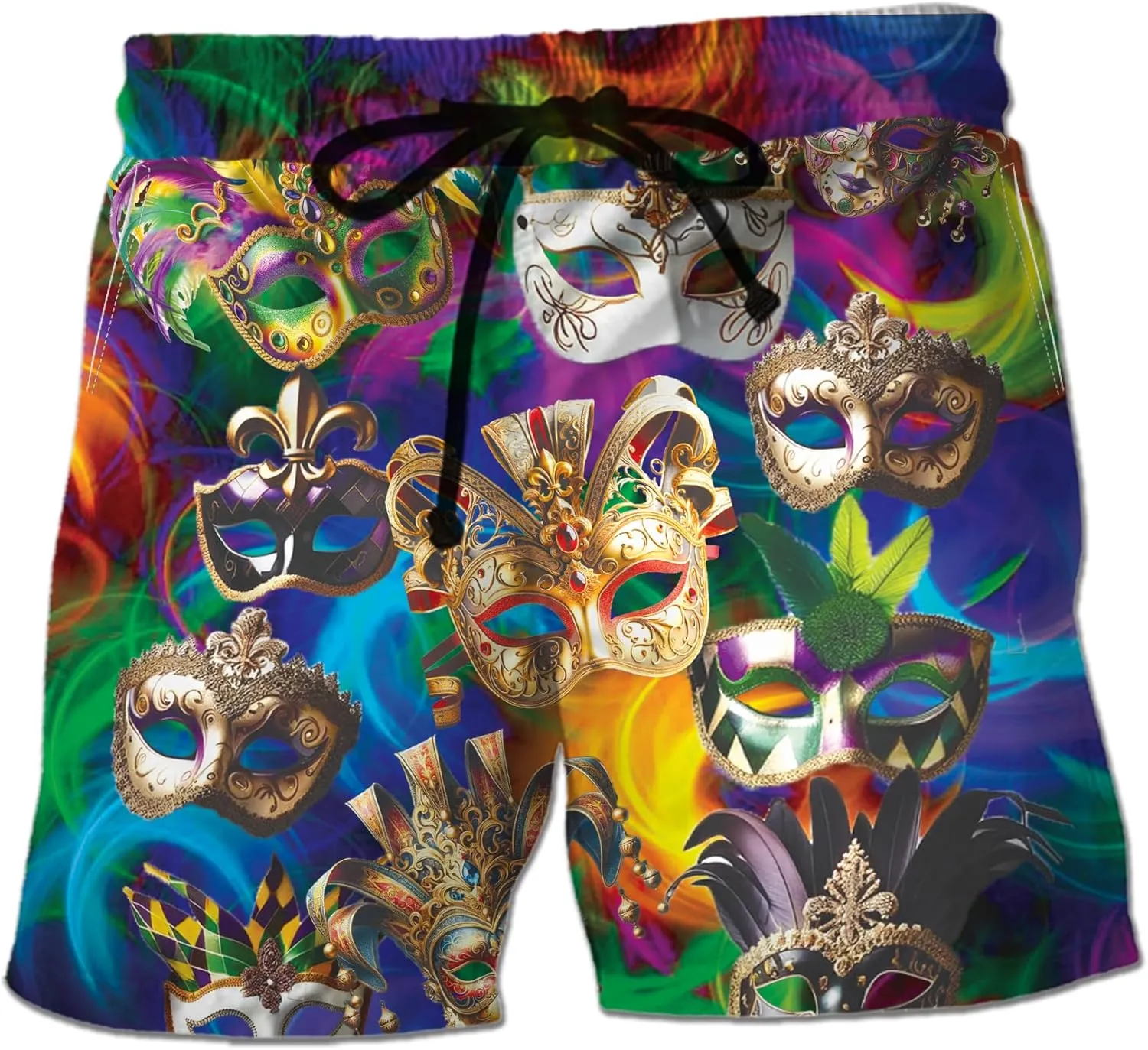 Mardi Gras Mens Swim Trunks - Carnival Swimming Trunk for Men - Drawstring Beach Shorts, Mens Swim Shorts 12