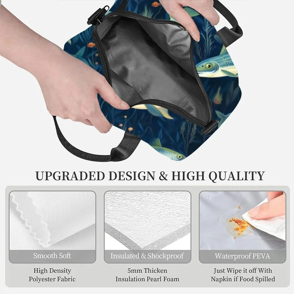 marine life fish Insulated Adult Lunch Bag with Shoulder Strap for Women Lightweight Reusable Portable Freezable Lunch Tote Bag for Work Picnic