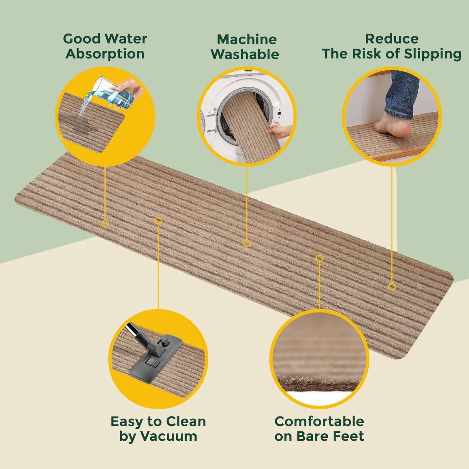 MBIGM 8" X 30" (15 in Pack) Non-Slip Carpet Stair Treads Non-Skid Safety Rug Slip Resistant Indoor Runner for Kids Elders & Pets with Reusable Adhesive - Cornstalk - Carpet Pads for Stairs