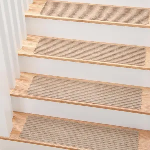 MBIGM 8" X 30" (15 in Pack) Non-Slip Carpet Stair Treads Non-Skid Safety Rug Slip Resistant Indoor Runner for Kids Elders & Pets with Reusable Adhesive - Cornstalk - Carpet Pads for Stairs