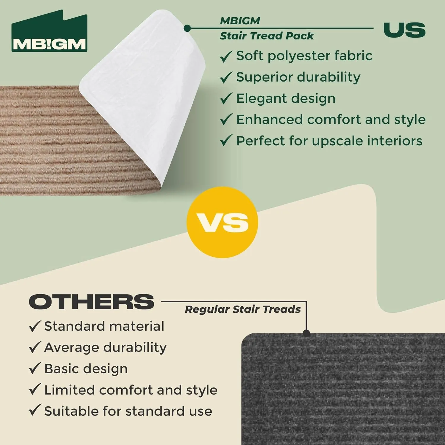 MBIGM 8" X 30" (15 in Pack) Non-Slip Carpet Stair Treads Non-Skid Safety Rug Slip Resistant Indoor Runner for Kids Elders & Pets with Reusable Adhesive - Cornstalk - Carpet Pads for Stairs