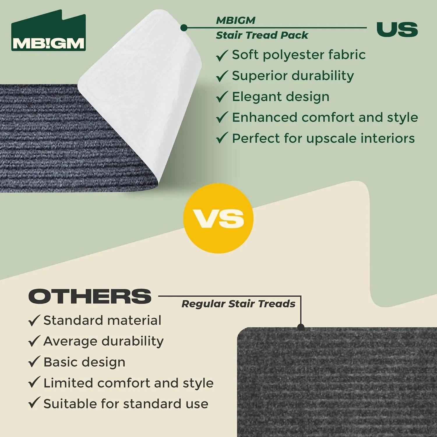 MBIGM 8" X 30" (15 in Pack) Non-Slip Carpet Stair Treads Non-Skid Safety Rug Slip Resistant Indoor Runner for Kids Elders & Pets with Reusable Adhesive - Gray - Carpet Pads for Stairs
