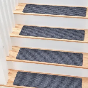 MBIGM 8" X 30" (15 in Pack) Non-Slip Carpet Stair Treads Non-Skid Safety Rug Slip Resistant Indoor Runner for Kids Elders & Pets with Reusable Adhesive - Gray - Carpet Pads for Stairs
