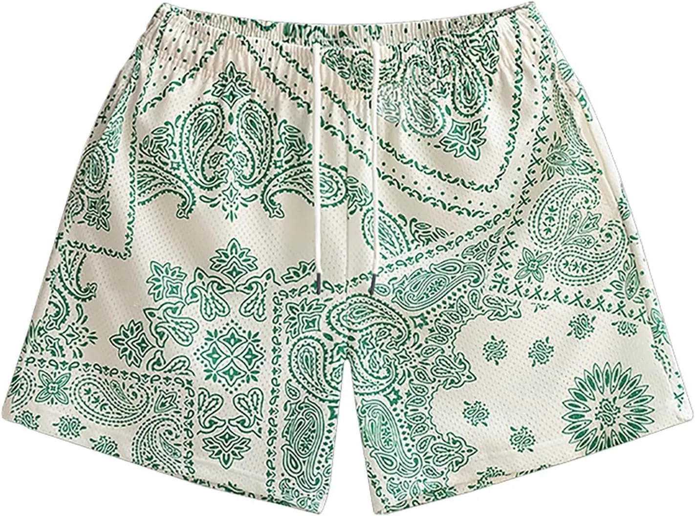 MECH-ENG Men's Paisley Shorts Mesh Graphic Bandana Print Boho Summer Beach Lightweight Drawstring Shorts