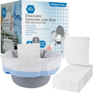 MED PRIDE Disposable [Pack of 50 Bags & Pads] Bedside Commode Liner Bags With Absorbent Pad - Bed Pan Liners With Wet-Lock Gel- Universal Fit Potty Chair Liners For Buckets & Camping Portable Toilets