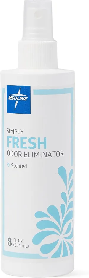 Medline Simply Fresh Odor Eliminator 8 Oz Spray, Lightly Scented, Pump Bottle, Convenient Odor Neutralizer, Bathroom, Home, Pets, Healthcare, 1 Bottle