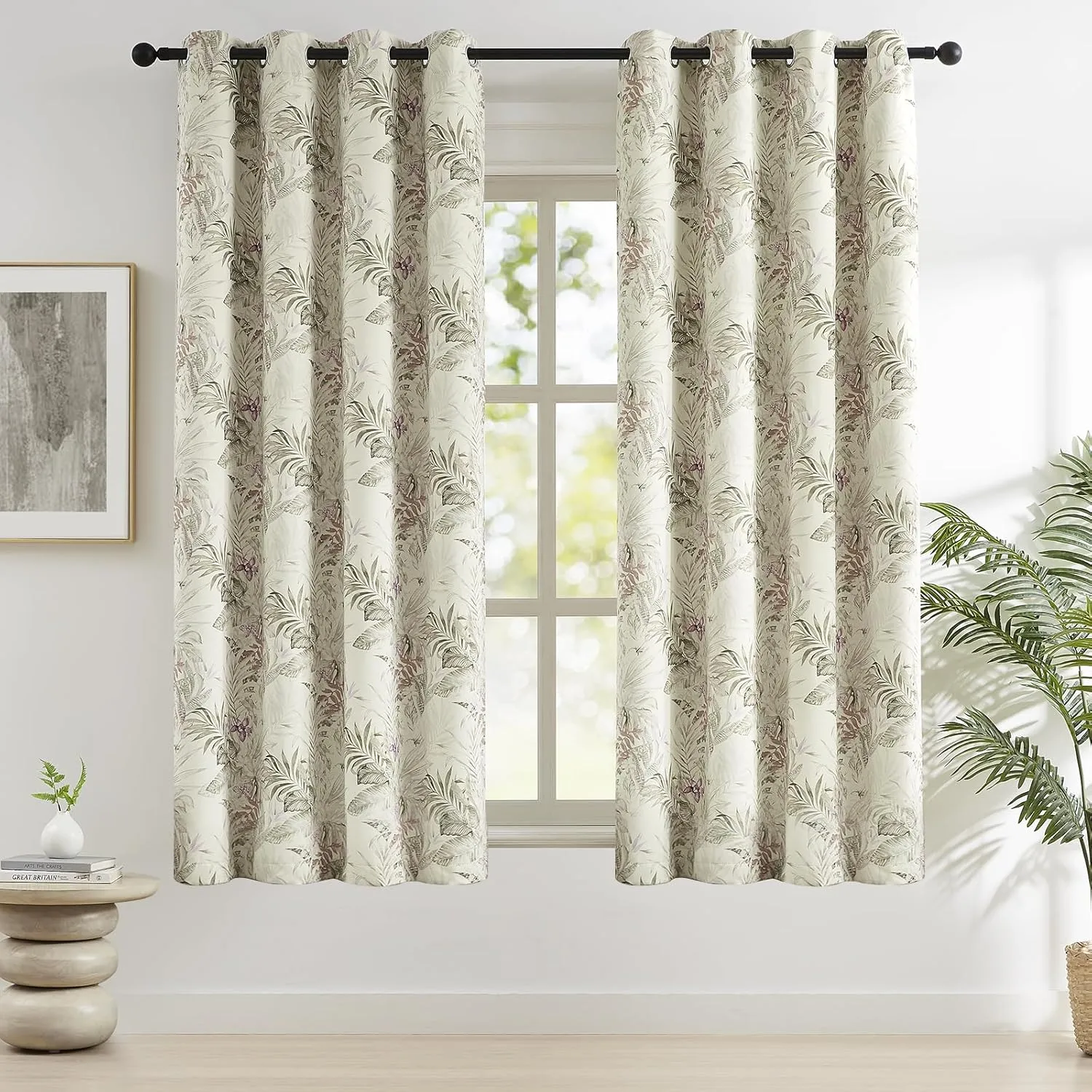 Melodieux Blackout Floral Curtains 63 Inch Length for Bedroom, Living Room Darkening Vintage Farmhouse Country Botanical Grommet Cotton Drapes Thermal Insulated, 52 by 63 in, Beige, 2 Panels