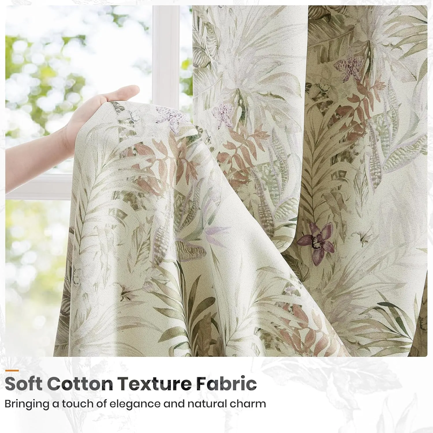 Melodieux Blackout Floral Curtains 63 Inch Length for Bedroom, Living Room Darkening Vintage Farmhouse Country Botanical Grommet Cotton Drapes Thermal Insulated, 52 by 63 in, Beige, 2 Panels