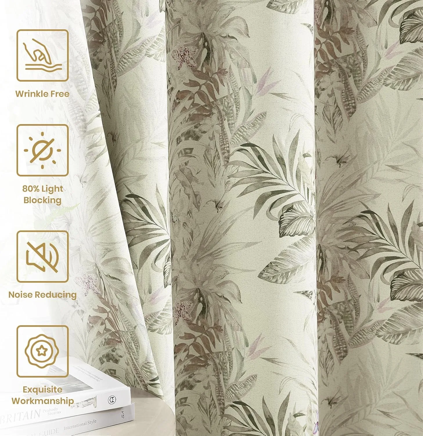 Melodieux Blackout Floral Curtains 63 Inch Length for Bedroom, Living Room Darkening Vintage Farmhouse Country Botanical Grommet Cotton Drapes Thermal Insulated, 52 by 63 in, Beige, 2 Panels