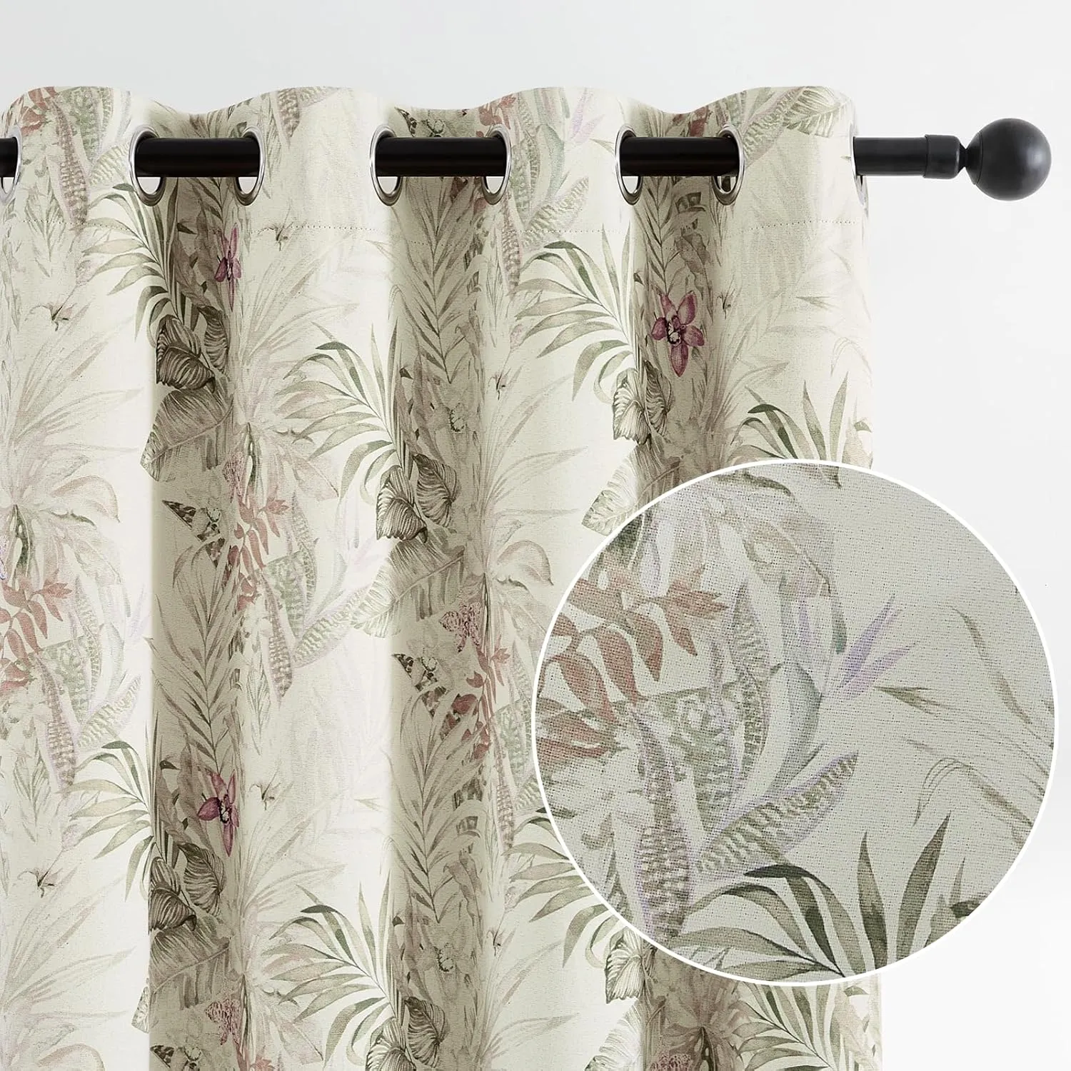 Melodieux Blackout Floral Curtains 63 Inch Length for Bedroom, Living Room Darkening Vintage Farmhouse Country Botanical Grommet Cotton Drapes Thermal Insulated, 52 by 63 in, Beige, 2 Panels