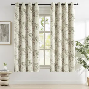 Melodieux Blackout Floral Curtains 63 Inch Length for Bedroom, Living Room Darkening Vintage Farmhouse Country Botanical Grommet Cotton Drapes Thermal Insulated, 52 by 63 in, Beige, 2 Panels