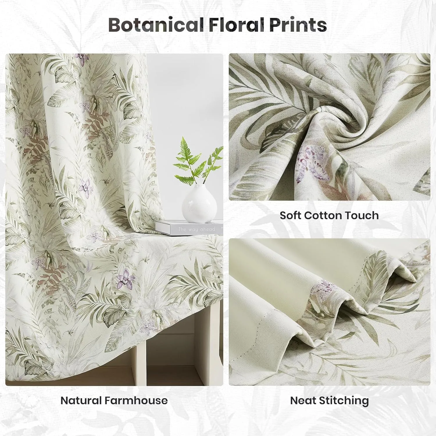 Melodieux Blackout Floral Curtains 63 Inch Length for Bedroom, Living Room Darkening Vintage Farmhouse Country Botanical Grommet Cotton Drapes Thermal Insulated, 52 by 63 in, Beige, 2 Panels