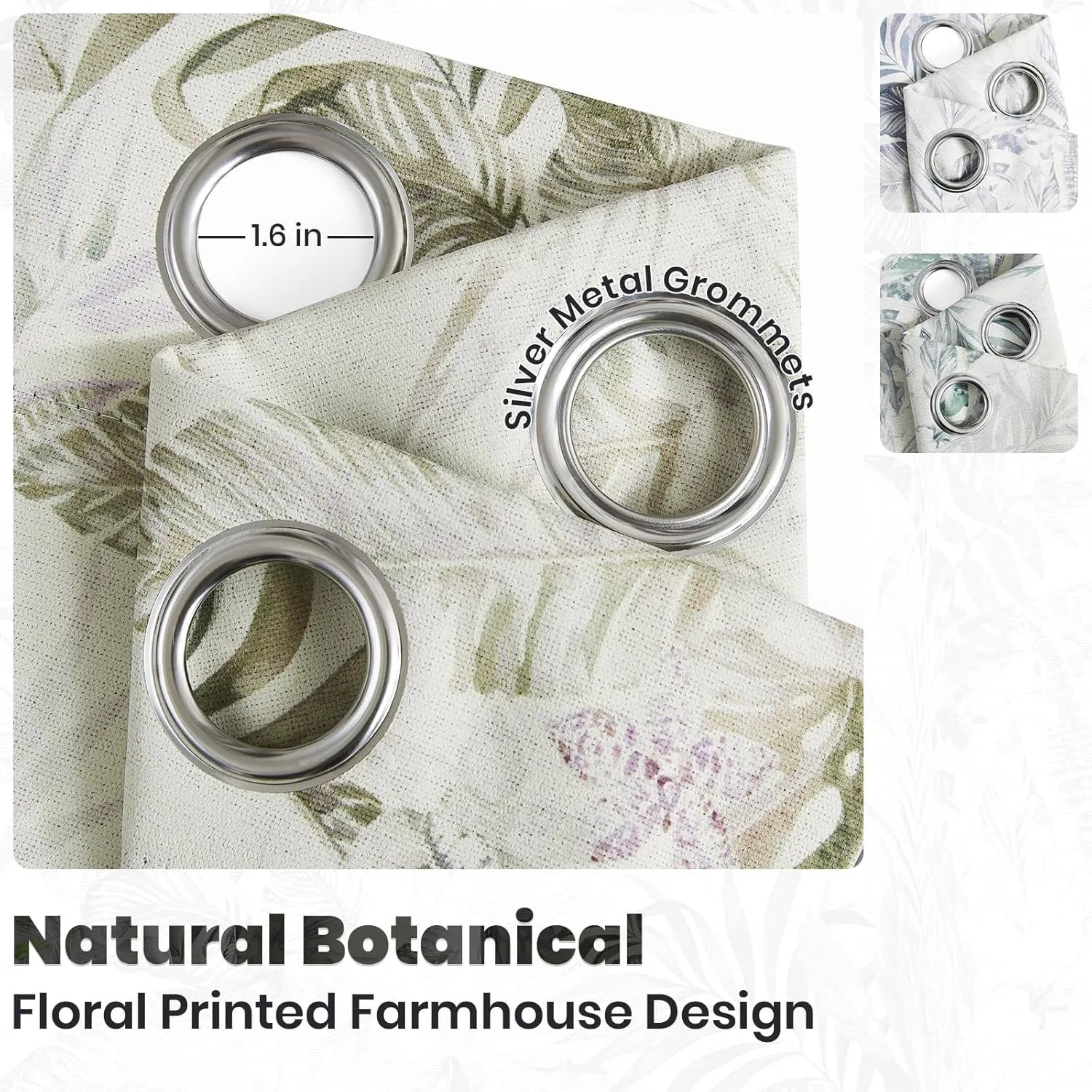 Melodieux Blackout Floral Curtains 63 Inch Length for Bedroom, Living Room Darkening Vintage Farmhouse Country Botanical Grommet Cotton Drapes Thermal Insulated, 52 by 63 in, Beige, 2 Panels